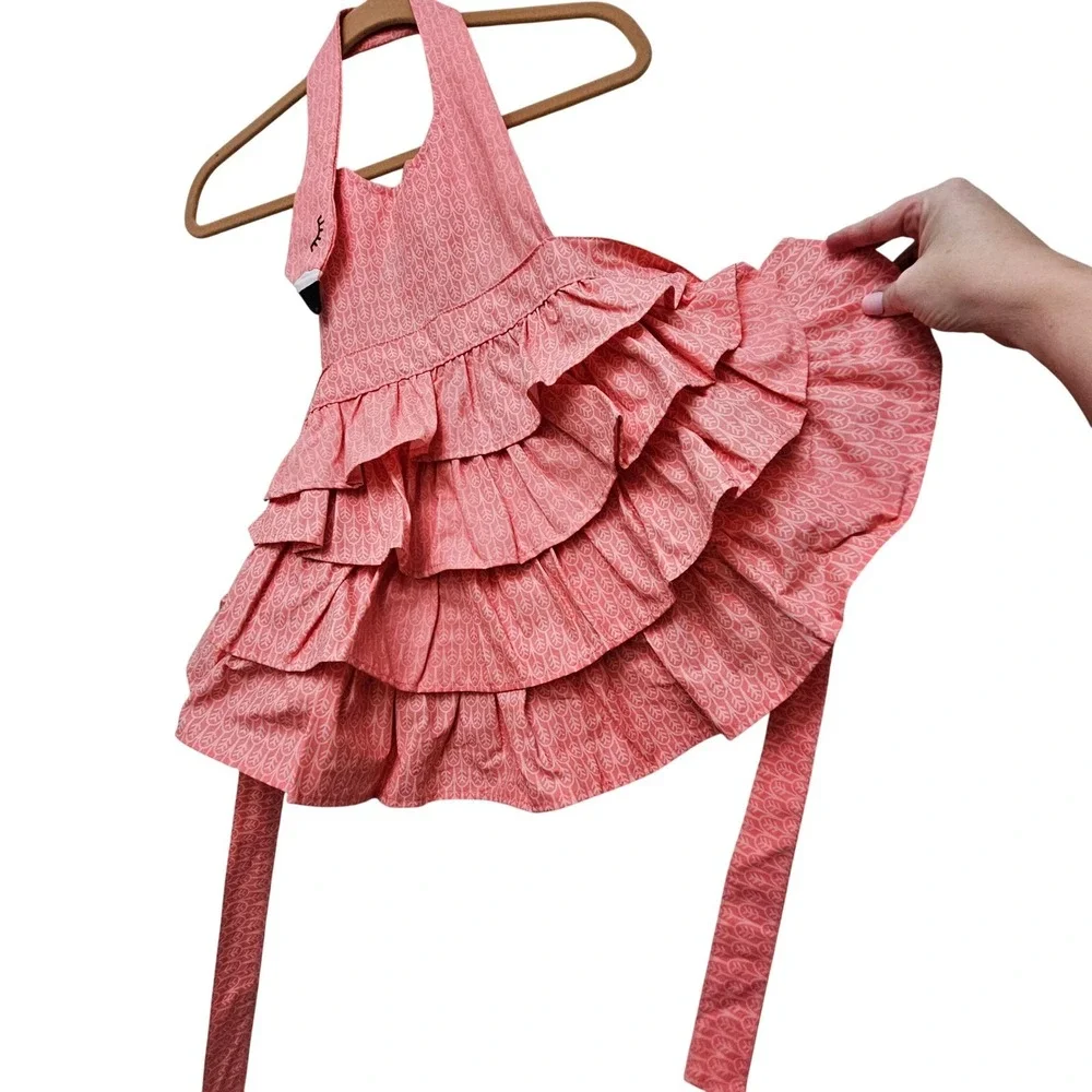 Danica Jubilee Kids Pink Flamingo Ruffle Apron Cotton Halter Neck Cooking Baking
